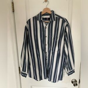Vintage Mens Faded Glory Vertical Stripe Shirt L